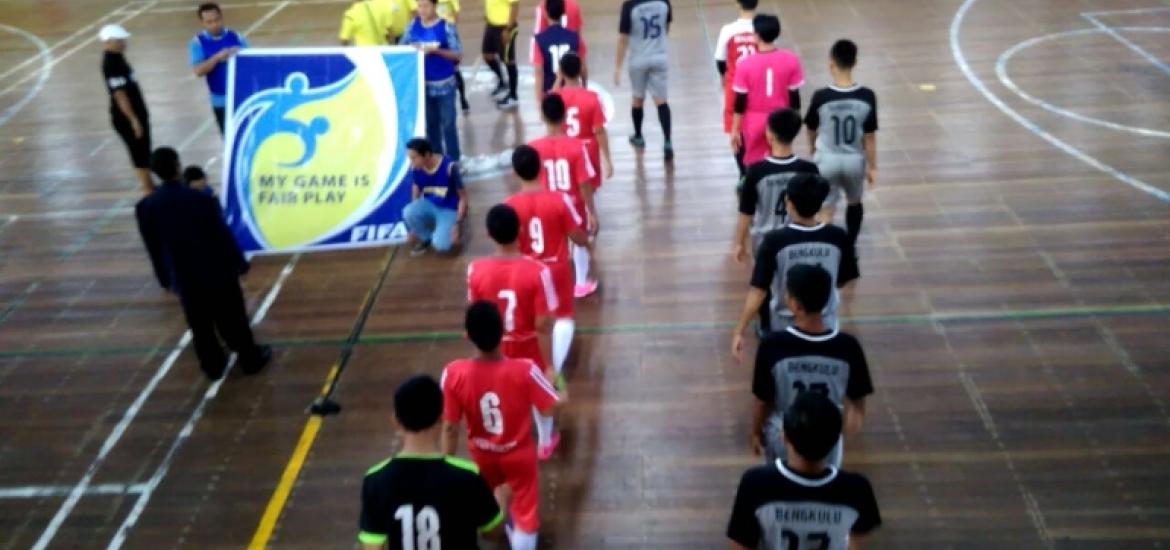 Liga Futsal Nusantara Provinsi Bengkulu 2017 di Gedung Pemuda dan Olahraga (GOR) Sawah Lebar, Kota Bengkulu, Sabtu (7/10/2017).