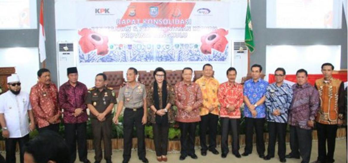 Rapat Konsolidasi Pencegahan dan Pemberantasan Korupsi yang dihadiri Kepala Daerah se Provinsi Bengkulu di Kantor Gubernur Bengkulu, Kamis (10/8/2017)