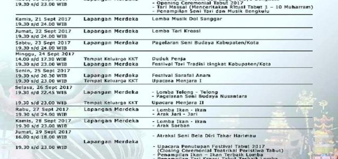 Jadwal Festival Tabut 2017