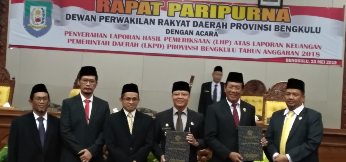 Paripurna dengan agenda penyerahan laporan keuangan daerah (LKPD) 2018 dan penyerahan opini LKPD 2018 Provinsi Bengkulu oleh BPK RI perwakilan Bengkulu