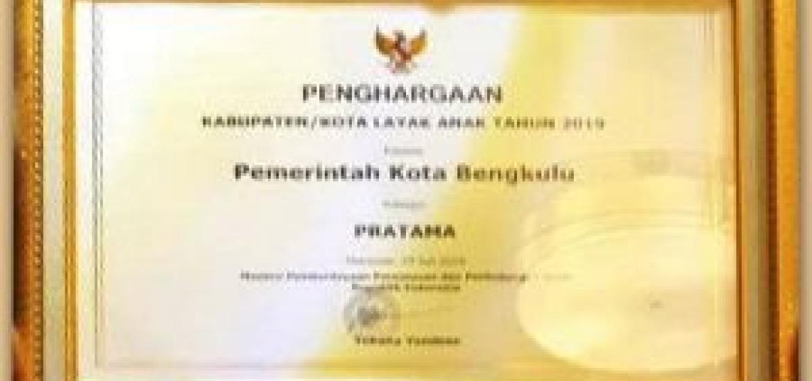 penghargaan Kota Layak Anak tahun 2019 kategori Pratama