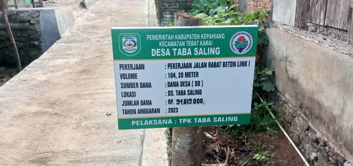 Pemdes Taba Saling  Prioritaskan Pembangunan Infrastruktur Jalan Rabat Beton