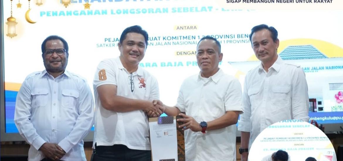 BPJN Bengkulu melalui PPK 1.2 Provinsi Bengkulu resmi menandatangani kontrak pekerjaan Bersama CV  Menara Baja Project