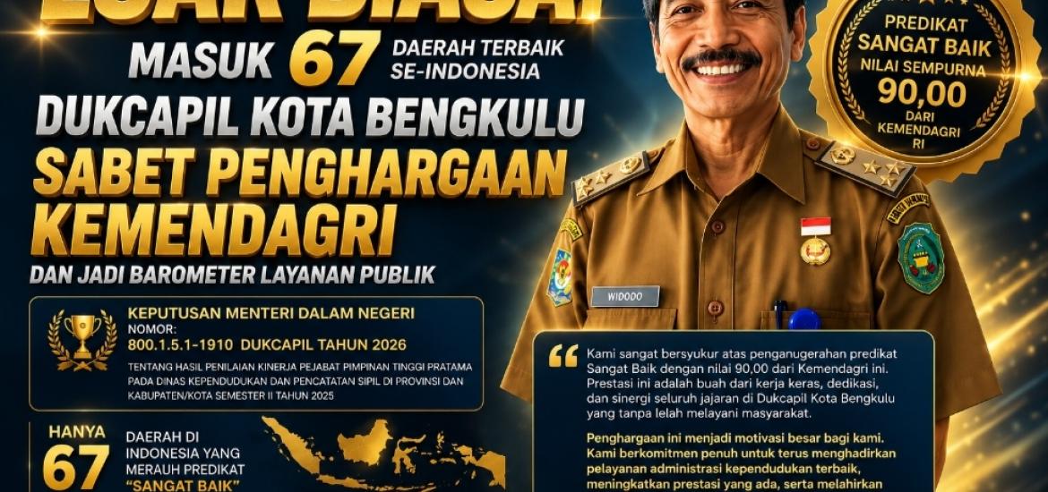 Dukcapil Kota Bengkulu Raih Predikat “Sangat Baik” dari Kemendagri