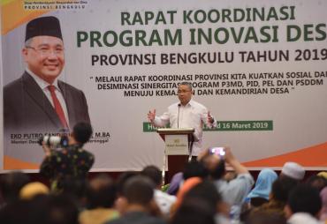 Menteri Eko memberikan arahan saat Rapat Koordinasi Program Inovasi Desa Provinsi Bengkulu Tahun 2019