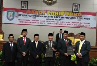 Paripurna dengan agenda penyerahan laporan keuangan daerah (LKPD) 2018 dan penyerahan opini LKPD 2018 Provinsi Bengkulu oleh BPK RI perwakilan Bengkulu