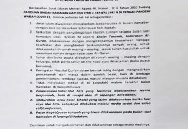 Surat Edaran Panduan Ibadah Selama Bulan Ramadhan