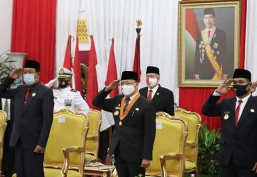 Gubernur Rohidin bersama jajaran Pemprov Bengkulu saat peringatan HUT RI secara virtual