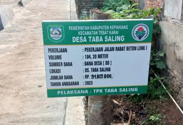 Pemdes Taba Saling  Prioritaskan Pembangunan Infrastruktur Jalan Rabat Beton